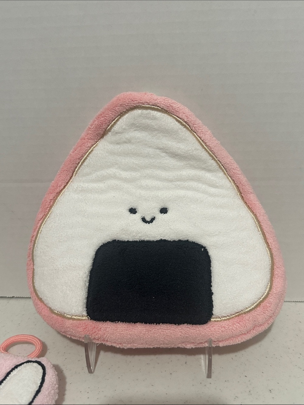 Plush Pink & Cream Onigiri Hand Towel - Cute Rice Ball Design